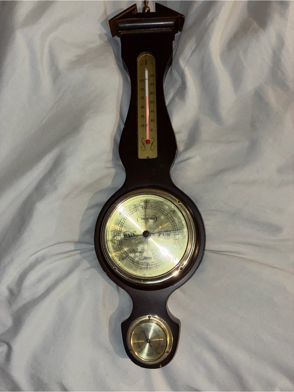 Vintage Classic Brown Wall Barometer with Brass Accents